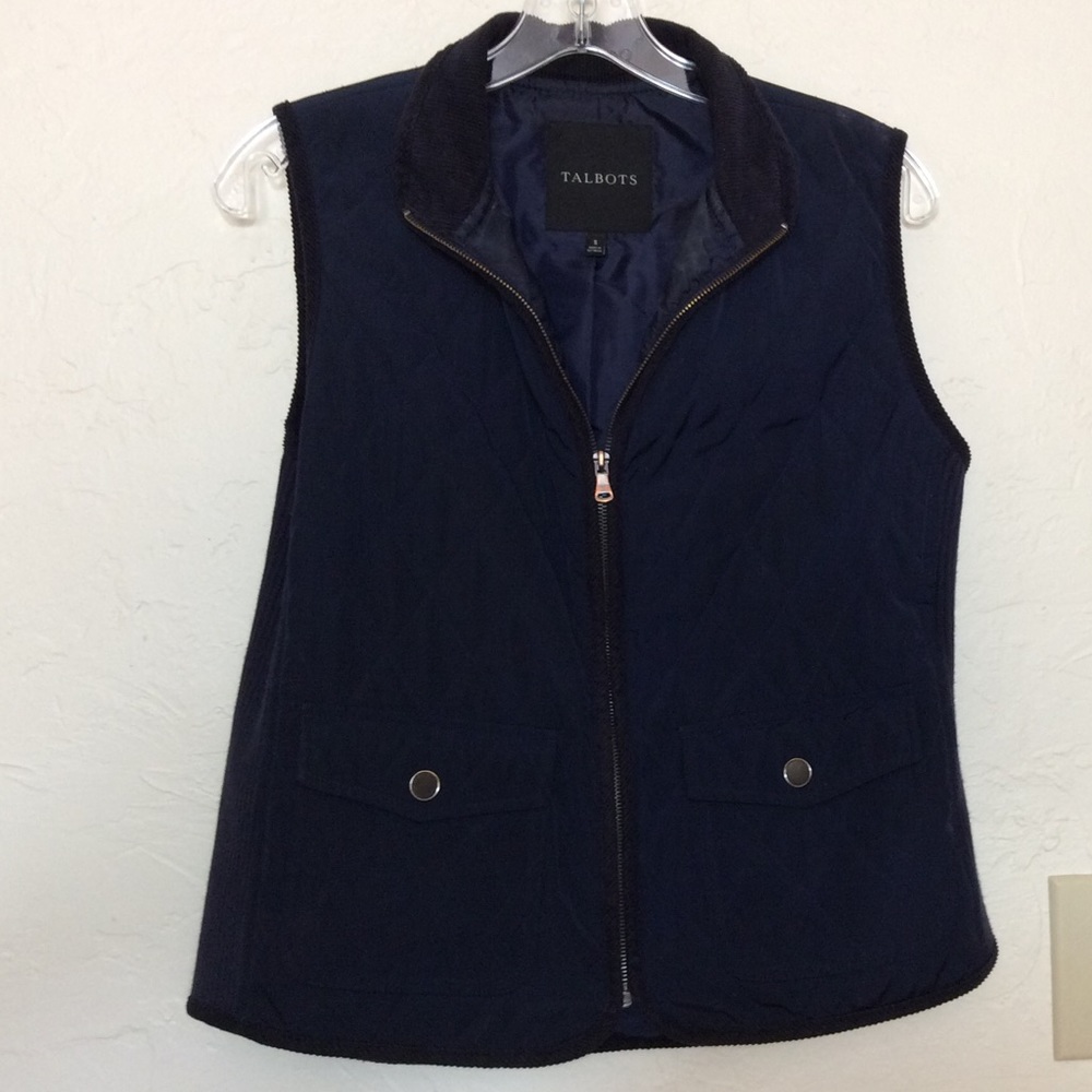 Talbots Navy Quilted Vest Zip Front Size S